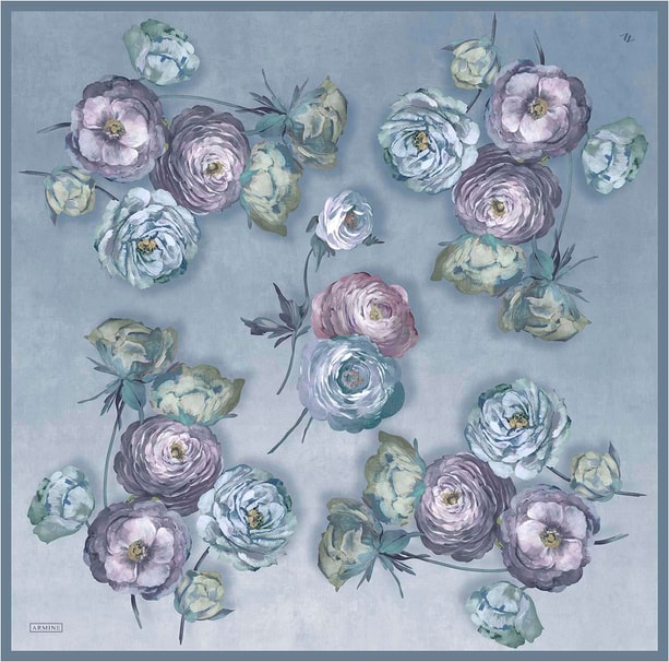 Armine Çiçek Desenli Saf İpek Twill Eşarp 9419D 07