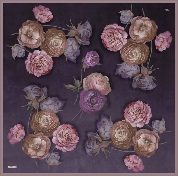 Armine Çiçek Desenli Saf İpek Twill Eşarp 9419D 32