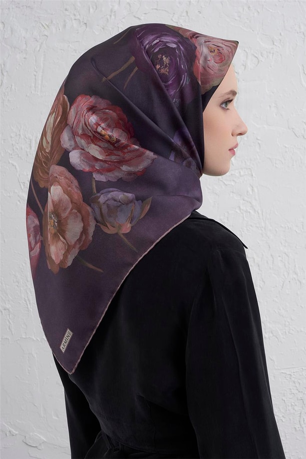 Armine Çiçek Desenli Saf İpek Twill Eşarp 9419D 32