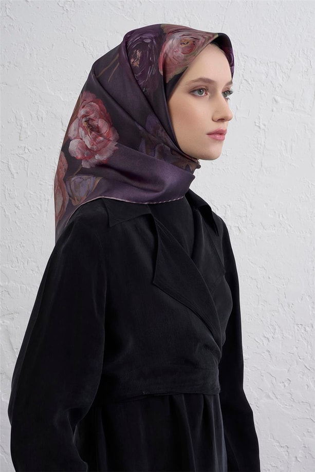 Armine Çiçek Desenli Saf İpek Twill Eşarp 9419D 32