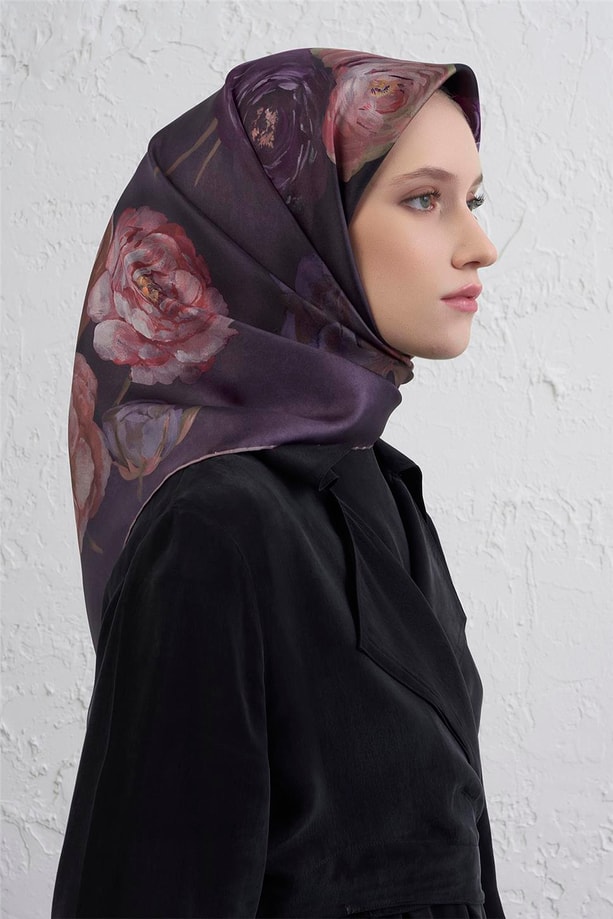 Armine Çiçek Desenli Saf İpek Twill Eşarp 9419D 32
