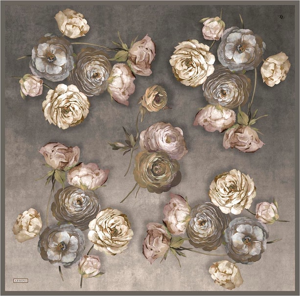 Armine Çiçek Desenli Saf İpek Twill Eşarp 9419D 35