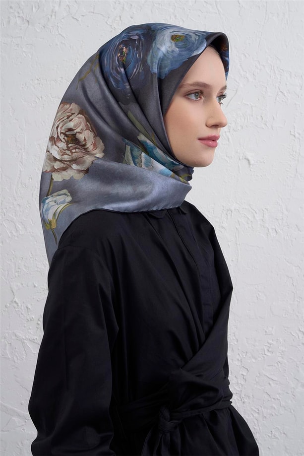 Armine Çiçek Desenli Saf İpek Twill Eşarp 9419D 36