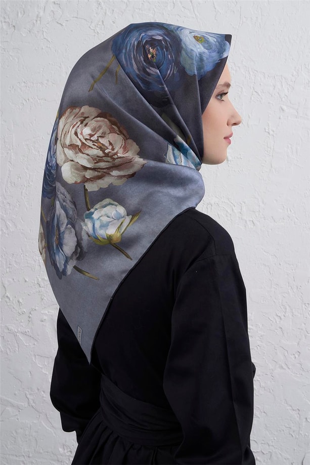 Armine Çiçek Desenli Saf İpek Twill Eşarp 9419D 36
