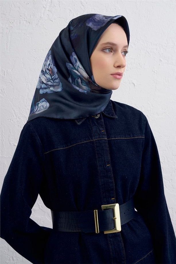 Armine Çiçek Desenli Saf İpek Twill Eşarp 9419D 56