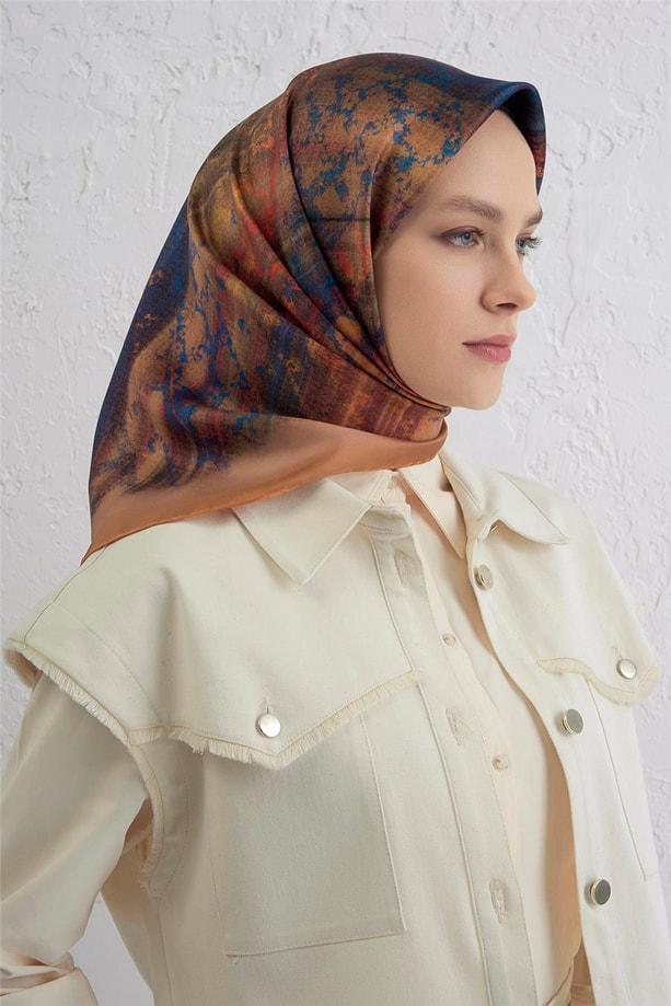 Armine Soyut Desenli Saf İpek Twill Eşarp 9420D 82