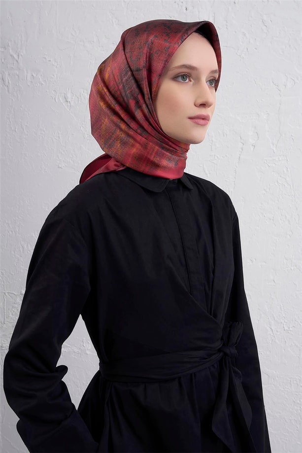 Armine Soyut Desenli Saf İpek Twill Eşarp 9420D 85