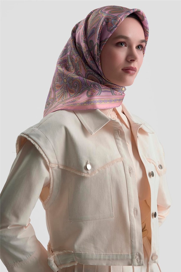Armine Etnik Desen Saf İpek Twill Eşarp 9421D 07