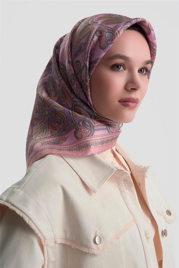 Armine Etnik Desen Saf İpek Twill Eşarp 9421D 07