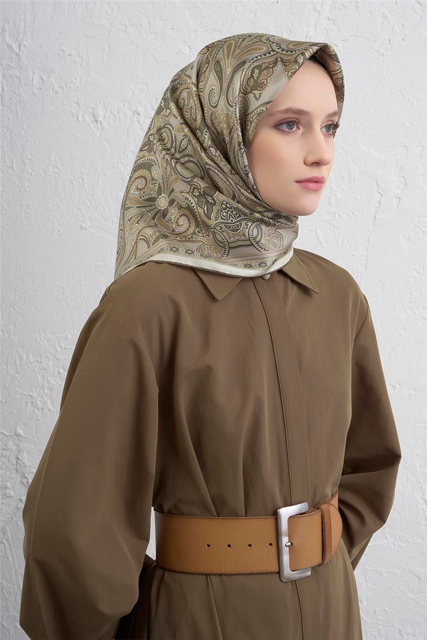 Armine Etnik Desen Saf İpek Twill Eşarp 9421D 36