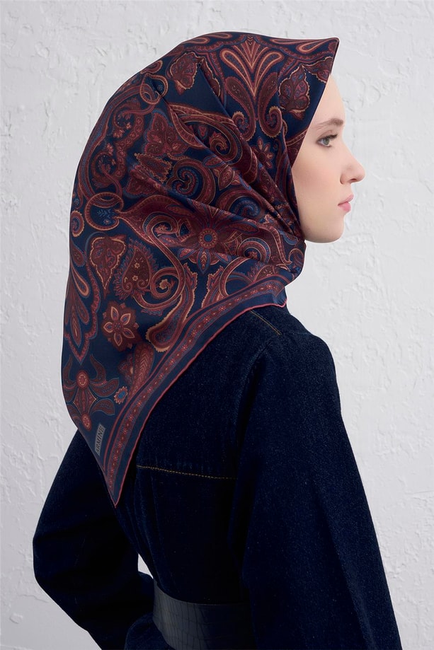 Armine Etnik Desen Saf İpek Twill Eşarp 9421D 88