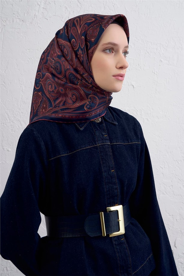 Armine Etnik Desen Saf İpek Twill Eşarp 9421D 88