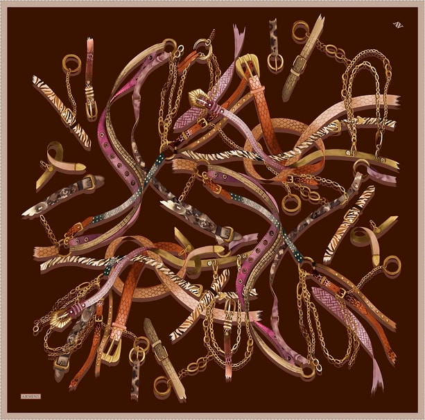 Armine Obje Desenli Saf İpek Twill Eşarp 9422D 02