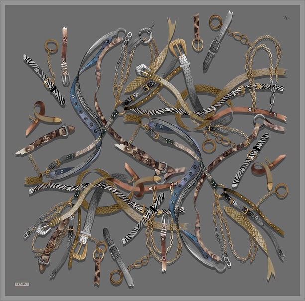 Armine Obje Desenli Saf İpek Twill Eşarp 9422D 07