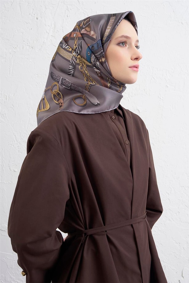 Armine Obje Desenli Saf İpek Twill Eşarp 9422D 07