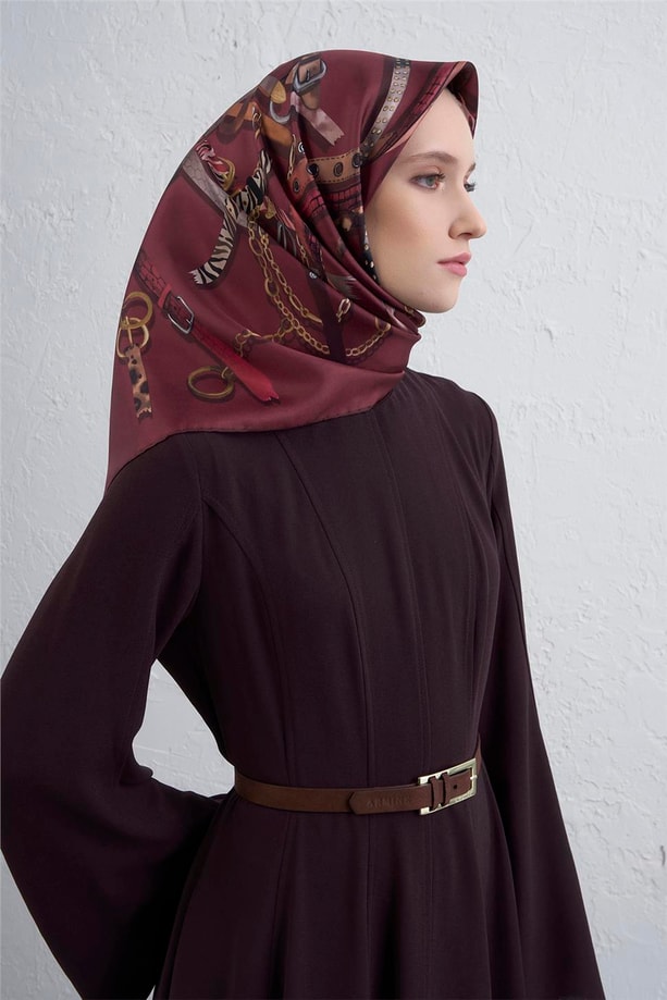 Armine Obje Desenli Saf İpek Twill Eşarp 9422D 08