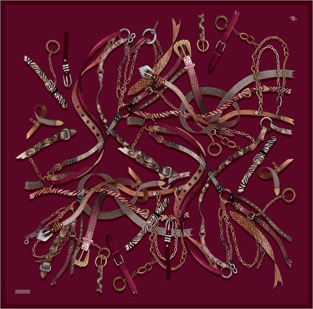 Armine Obje Desenli Saf İpek Twill Eşarp 9422D 08