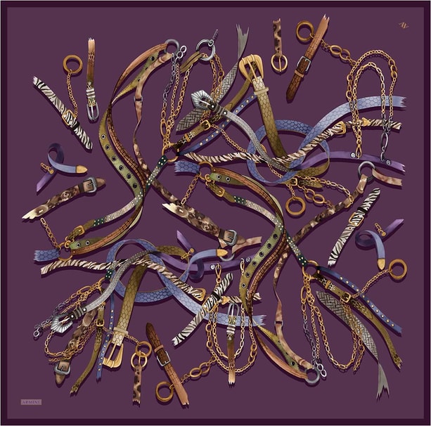 Armine Obje Desenli Saf İpek Twill Eşarp 9422D 09