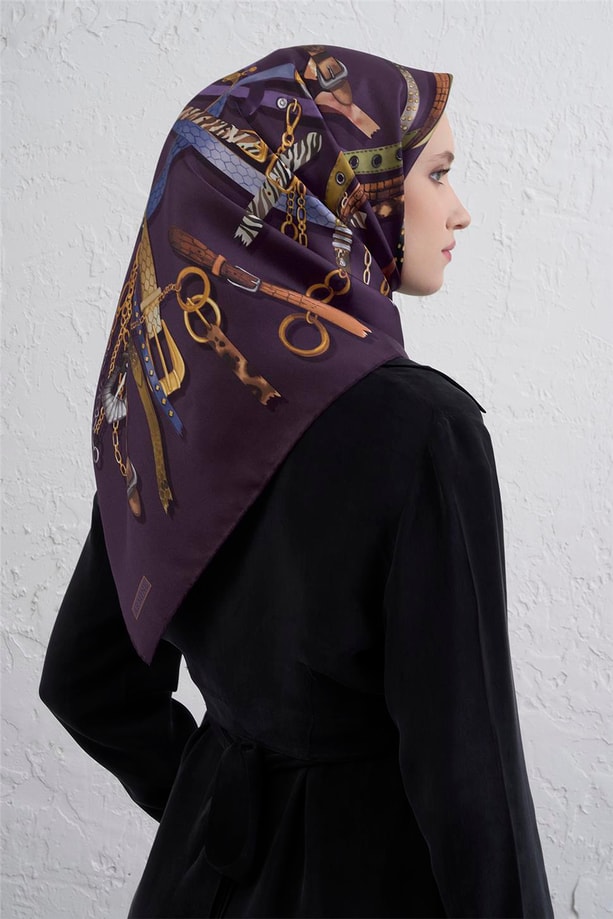 Armine Obje Desenli Saf İpek Twill Eşarp 9422D 09