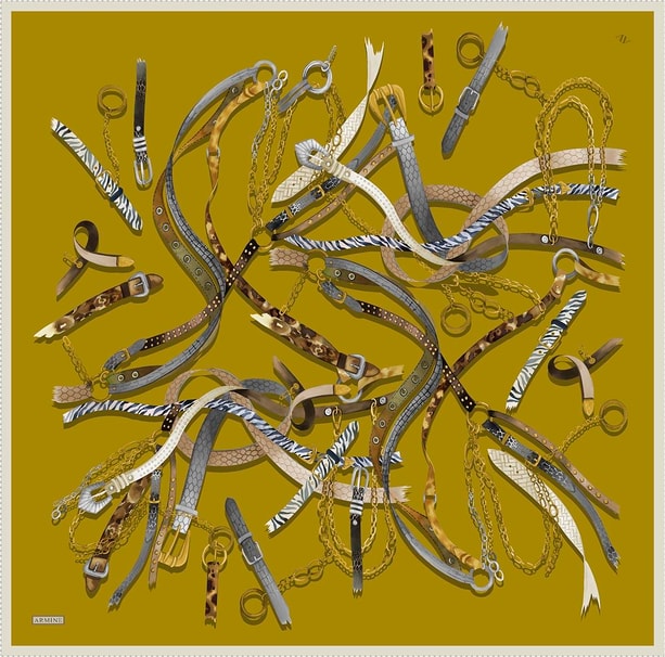 Armine Obje Desenli Saf İpek Twill Eşarp 9422D 52