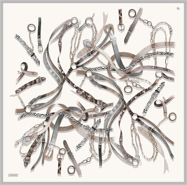 Armine Obje Desenli Saf İpek Twill Eşarp 9422D 86