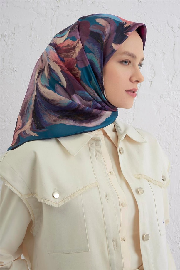 Armine Soyut Desenli Saf İpek Twill Eşarp 9423D 35