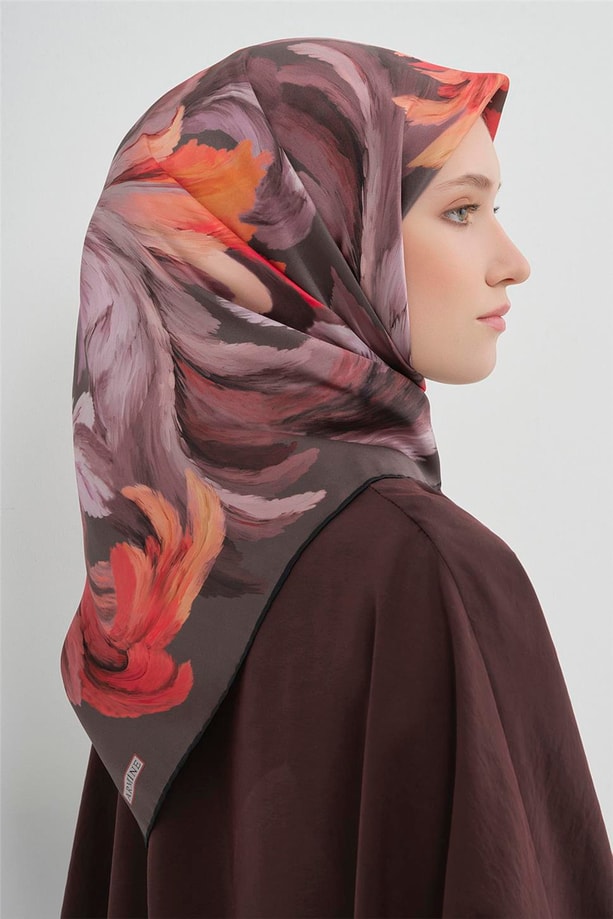 Armine Soyut Desenli Saf İpek Twill Eşarp 9423D 56