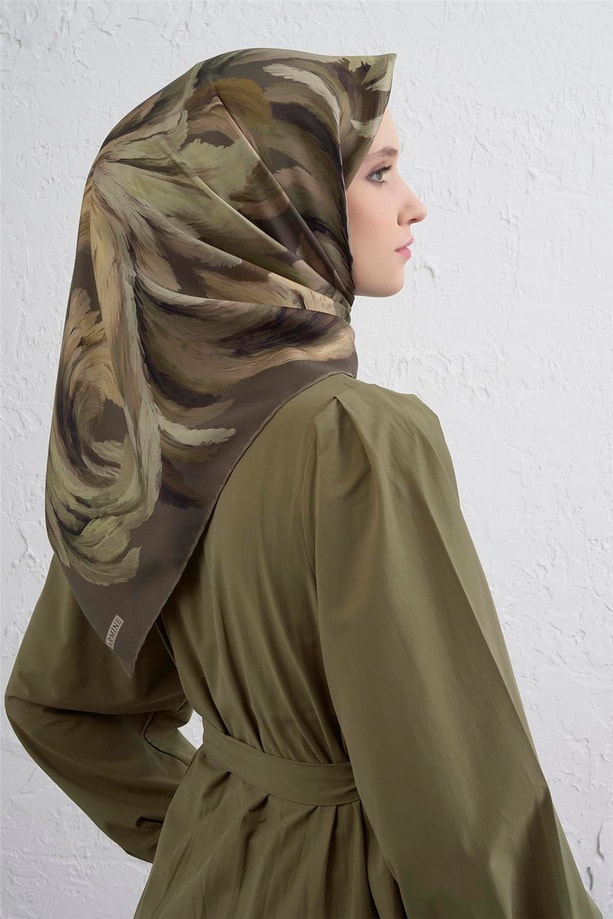 Armine Soyut Desenli Saf İpek Twill Eşarp 9423D 86