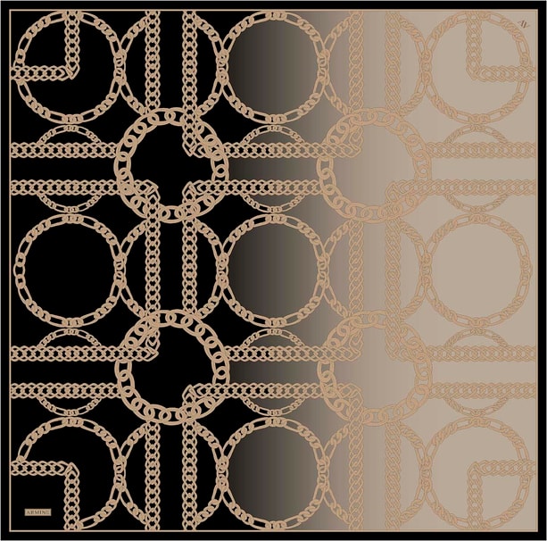 Armine Geometrik Desenli Saf İpek Twill Eşarp 9427D 02