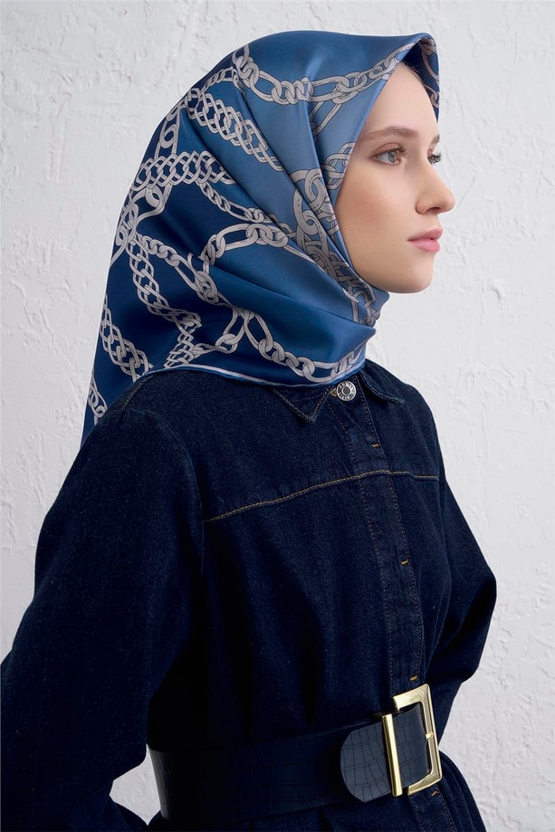 Armine Geometrik Desenli Saf İpek Twill Eşarp 9427D 06