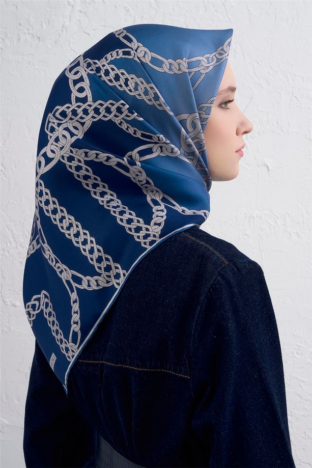 Armine Geometrik Desenli Saf İpek Twill Eşarp 9427D 06