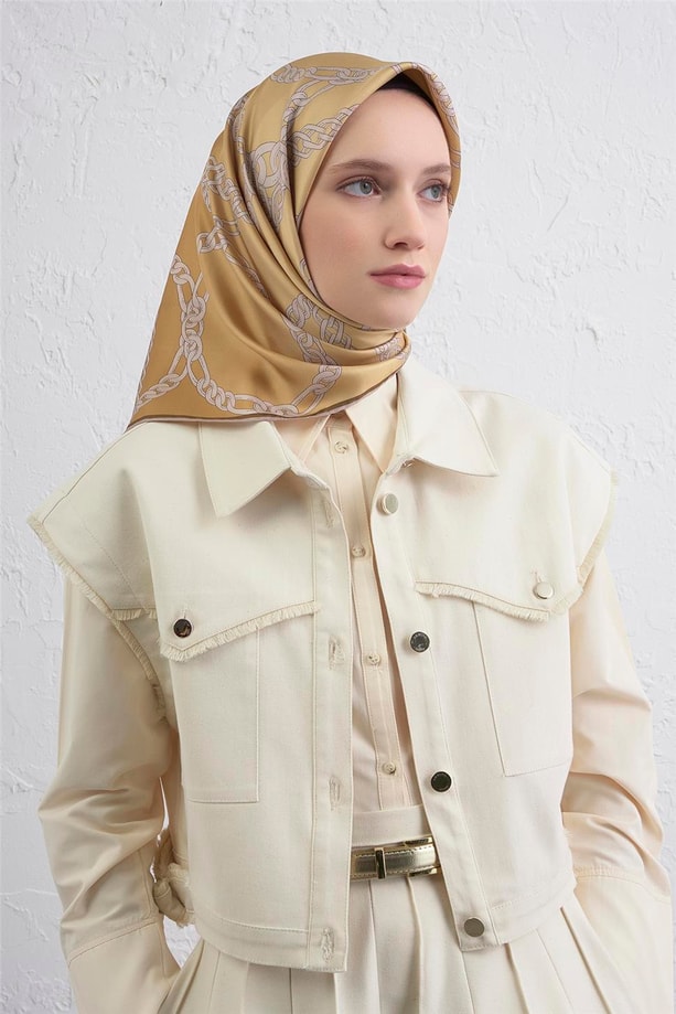 Armine Geometrik Desenli Saf İpek Twill Eşarp 9427D 33
