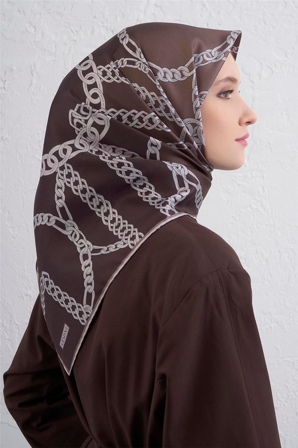 Armine Geometrik Desenli Saf İpek Twill Eşarp 9427D 81