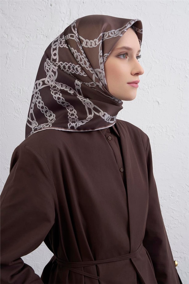 Armine Geometrik Desenli Saf İpek Twill Eşarp 9427D 81