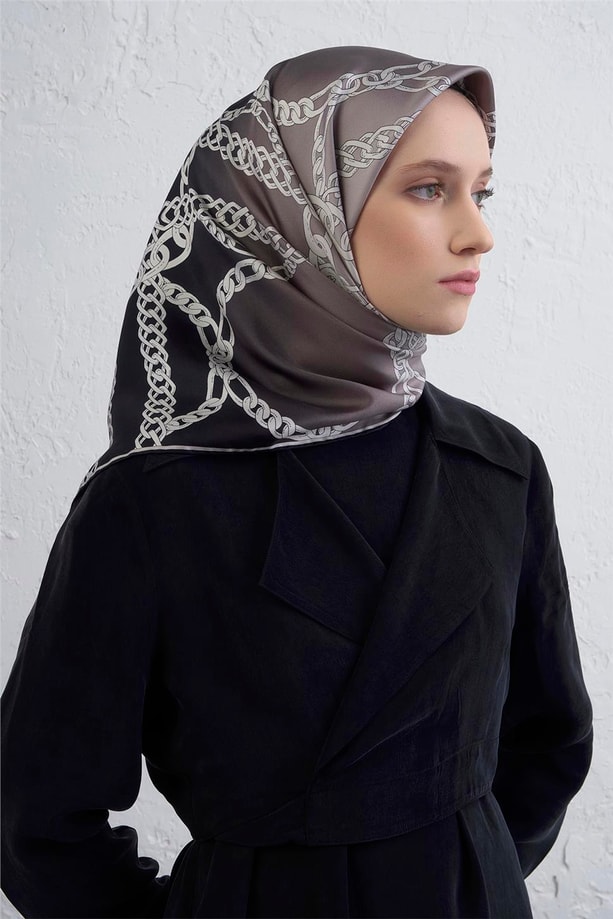 Armine Geometrik Desenli Saf İpek Twill Eşarp 9427D 82