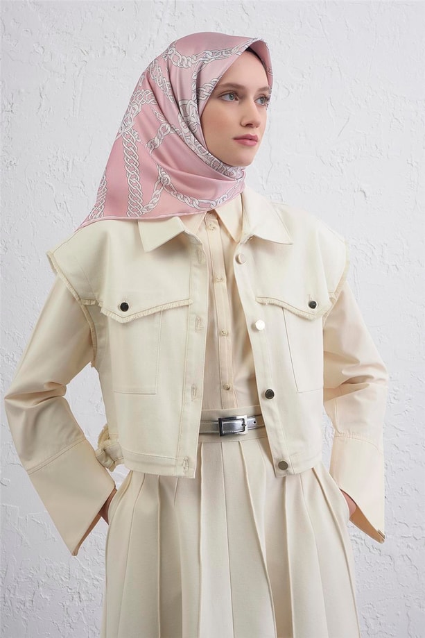 Armine Geometrik Desenli Saf İpek Twill Eşarp 9427D 86