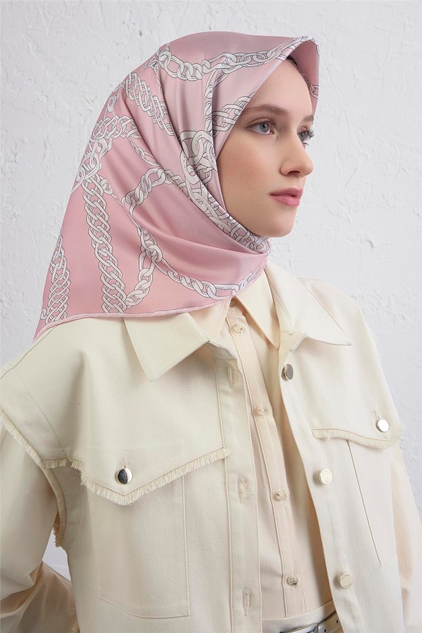 Armine Geometrik Desenli Saf İpek Twill Eşarp 9427D 86