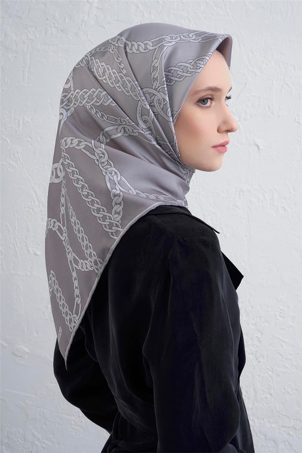 Armine Geometrik Desenli Saf İpek Twill Eşarp 9427D 88