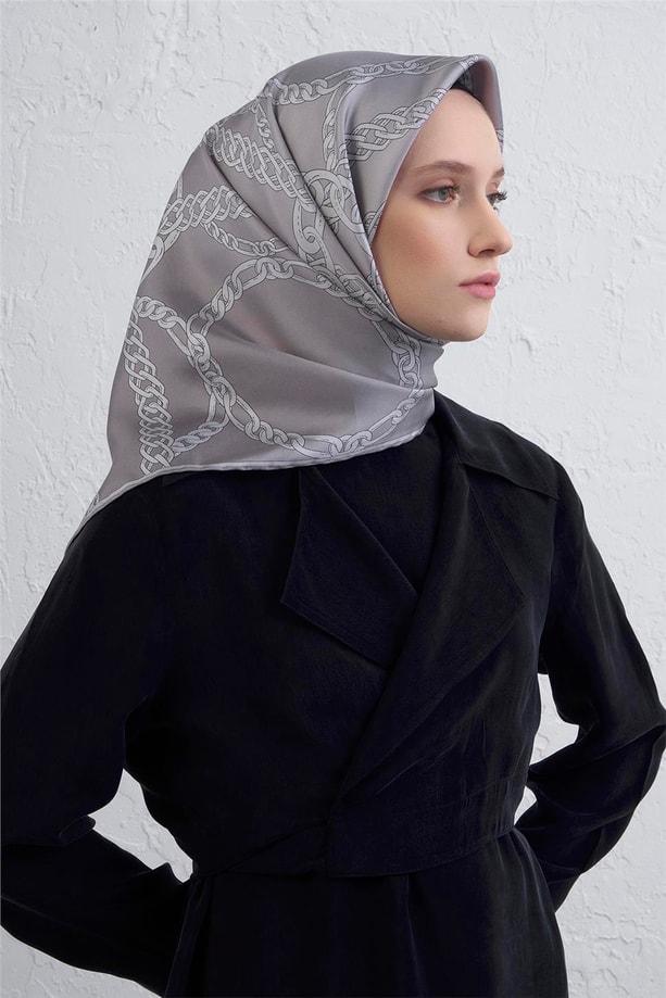 Armine Geometrik Desenli Saf İpek Twill Eşarp 9427D 88