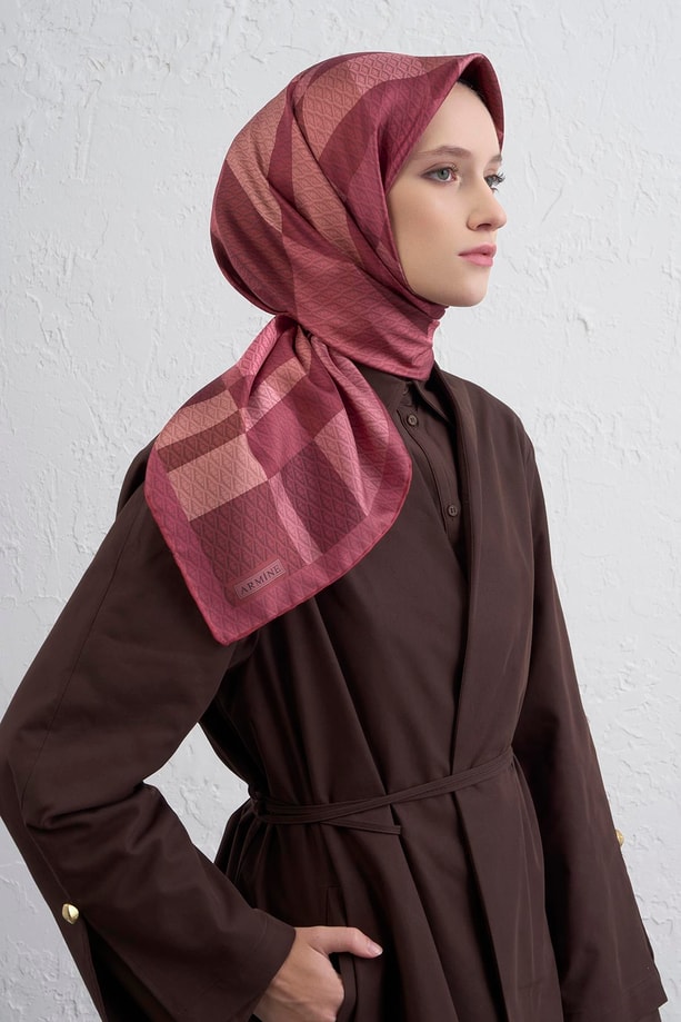 Armine Monogram Desenli Saf İpek Twill Eşarp 9429D 07
