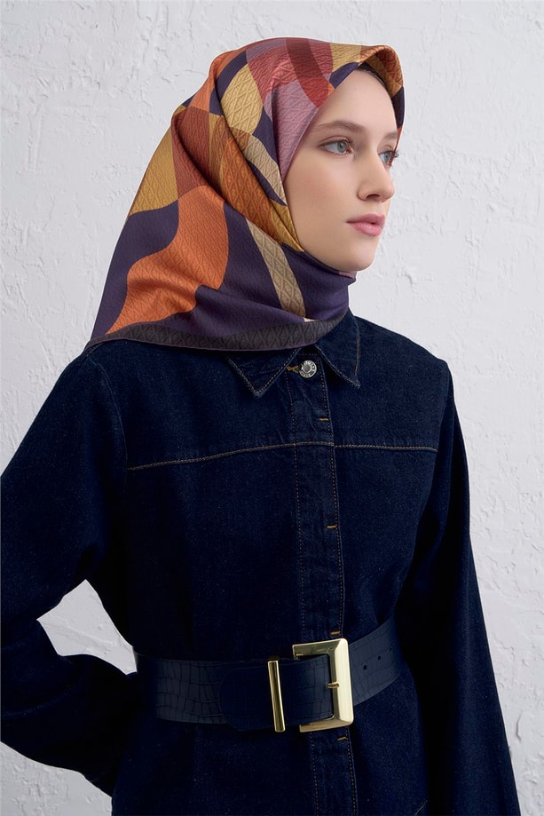 Armine Monogram Desenli Saf İpek Twill Eşarp 9429D 51