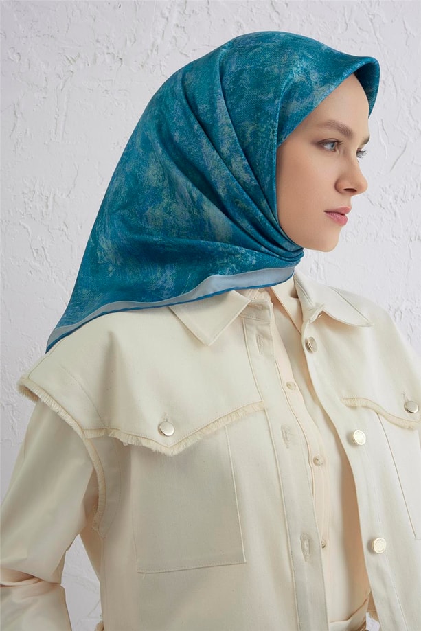 Armine Soyut Desenli Saf İpek Twill Eşarp 9433D 34