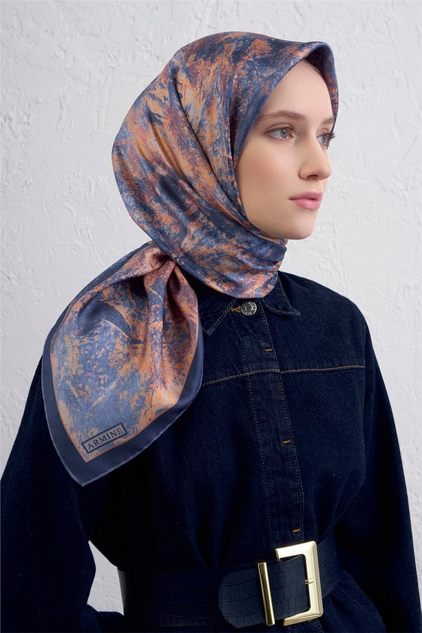 Armine Soyut Desenli Saf İpek Twill Eşarp 9433D 50