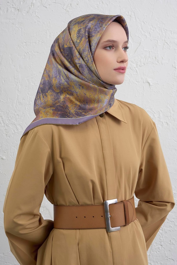 Armine Soyut Desenli Saf İpek Twill Eşarp 9433D 51