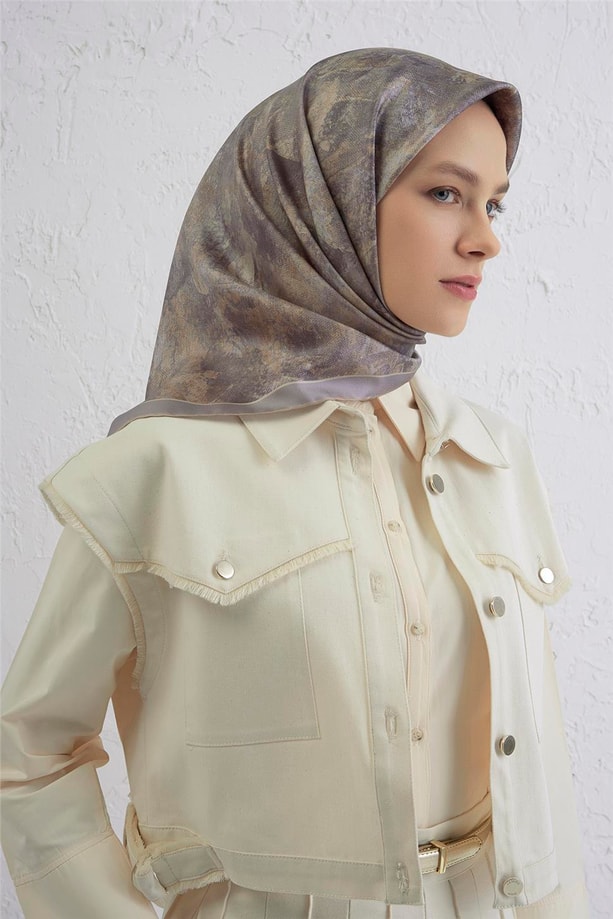 Armine Soyut Desenli Saf İpek Twill Eşarp 9433D 81