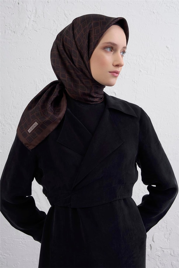 Armine Geometrik Desenli Saf İpek Twill Eşarp 9438D 51