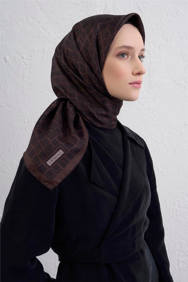 Armine Geometrik Desenli Saf İpek Twill Eşarp 9438D 51
