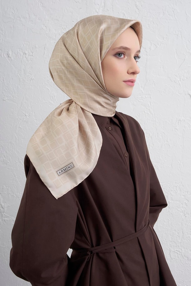 Armine Geometrik Desenli Saf İpek Twill Eşarp 9438D 53