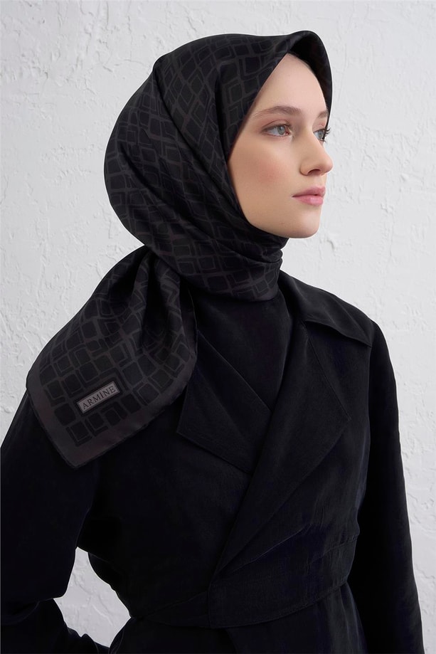 Armine Geometrik Desenli Saf İpek Twill Eşarp 9438D 56