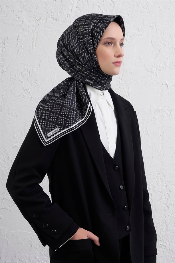 Armine Monogram Desenli Saf İpek Twill Eşarp 9440D 20